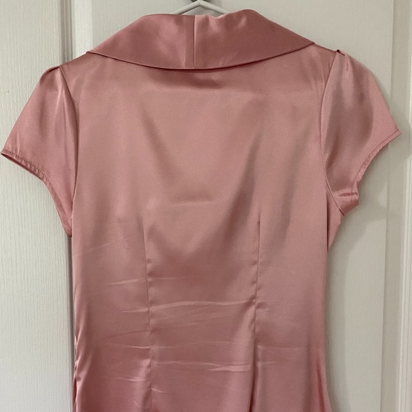 Salmon Pink Satin Asymmetrical Neck Blouse - Picture 2 of 2